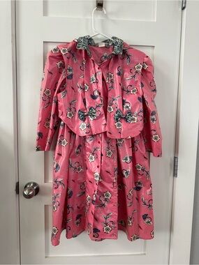 Beautiful Mousefeathers Vintage 80s/90s Pink Floral Kids Raincoat Sz 6x Bows